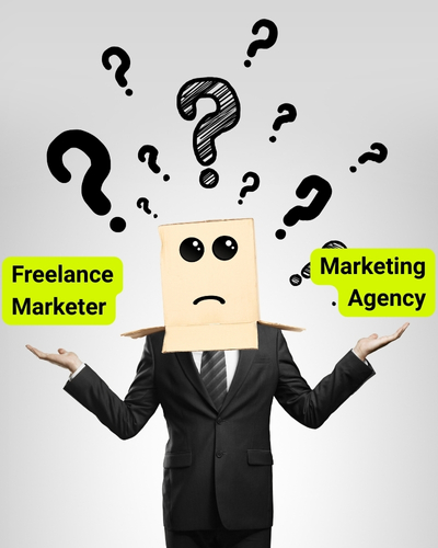 A picture differentiating freelance marketer vs marketing agency